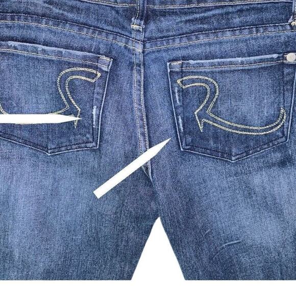 Rock & Republic Jeans Women Sz30 Blue Flare Wide Boot Cut Leg Low Rise Dark Wash - Picture 7 of 8